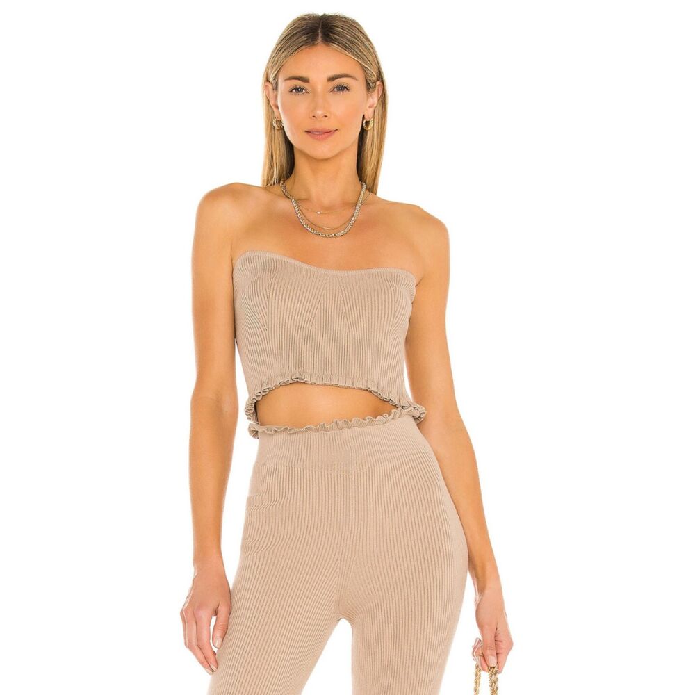 Majorelle Cropped Sweetheart Ribbed Tube Top Taupe Tan NWT Size Large Neutral